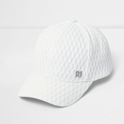 Girls white textured mesh cap